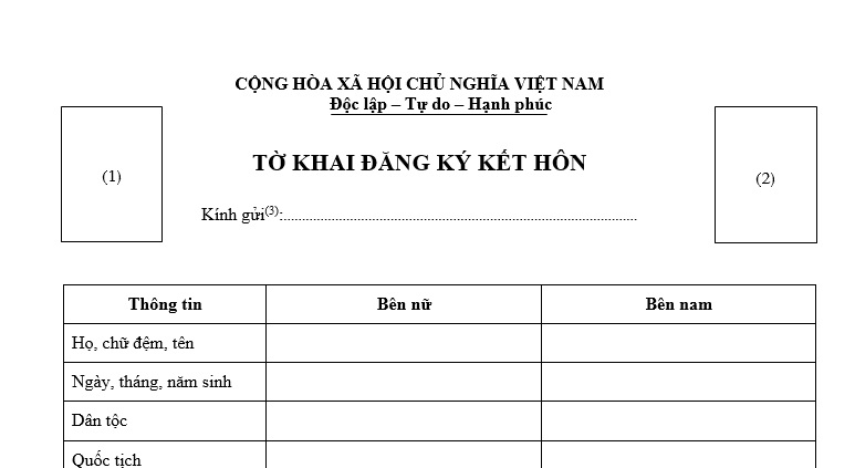 Mẫu Tờ Khai Đăng Ký Kết Hôn Mới Nhât Hiện Nay Theo Quy Định Pháp Luật