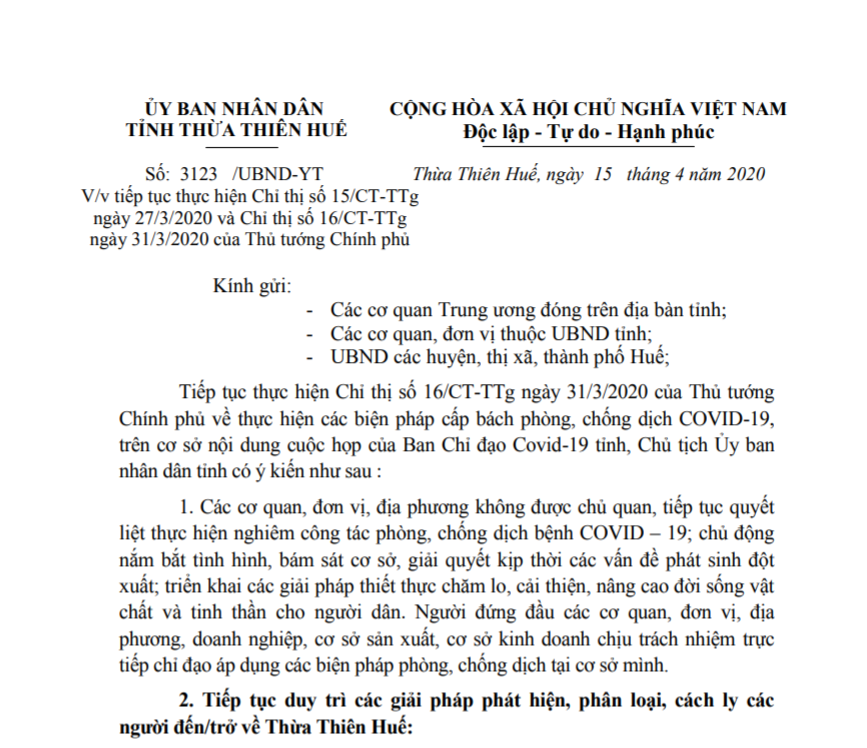 Chỉ thị 16/CT-TTg về thực hiện các biện pháp cấp bách phòng, chống dịch COVID-19.