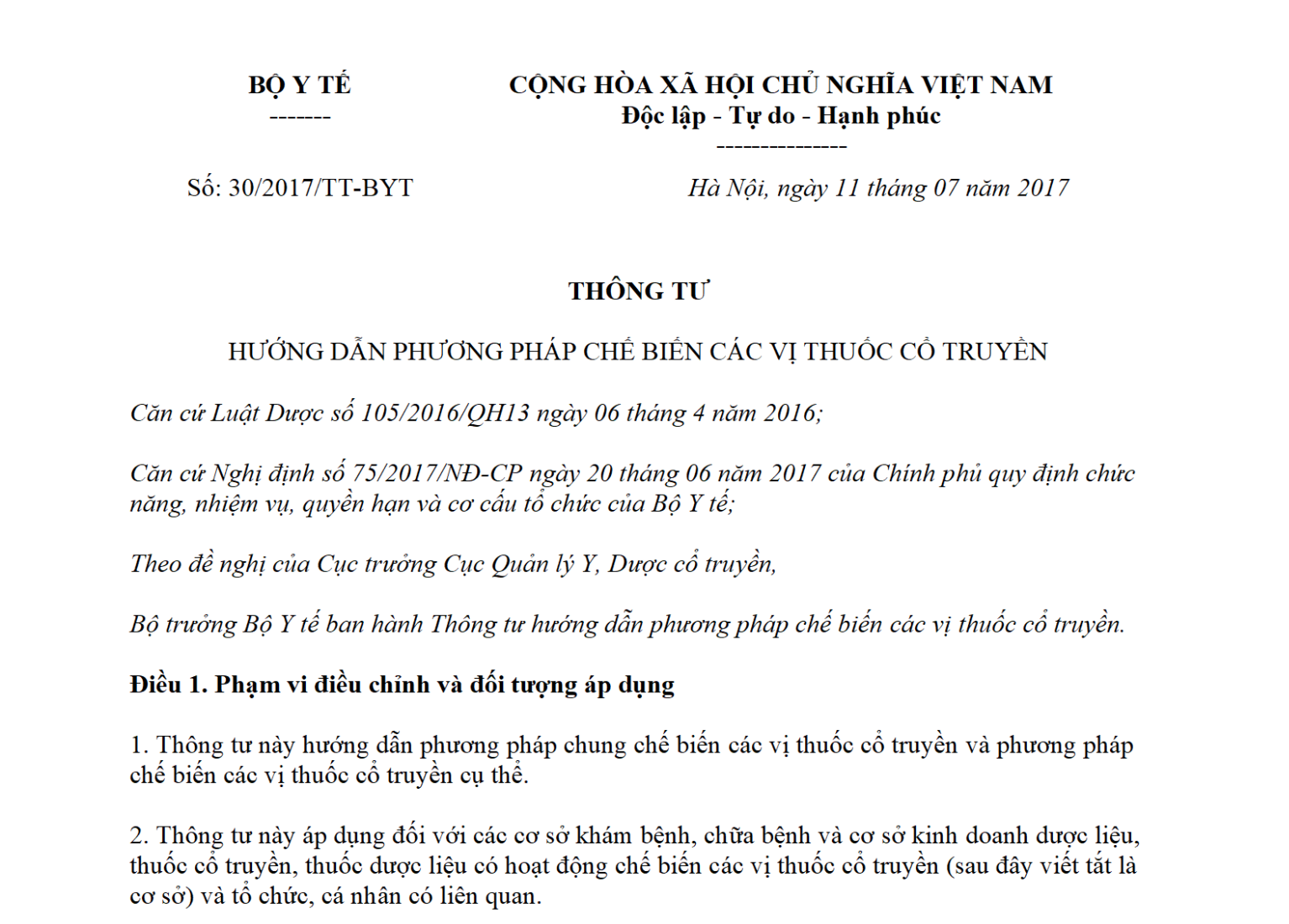 Thông tư số 30/2017/TT-BYT