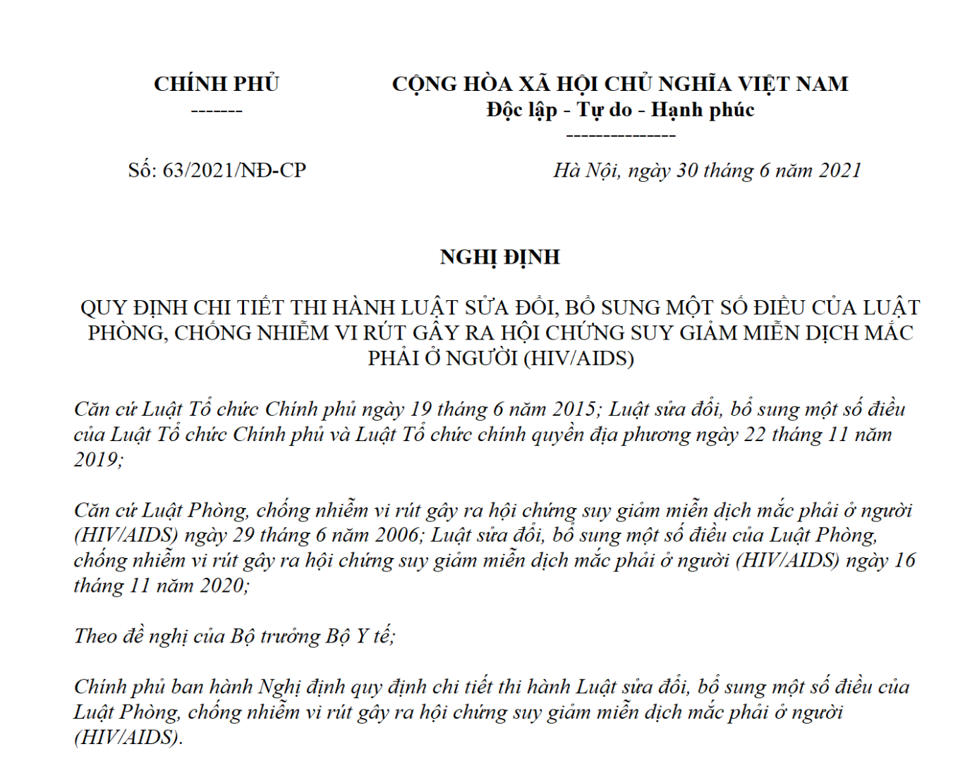 Nghị định 63/2021/NĐ-CP ban hành ngày ngày 30/06/2021