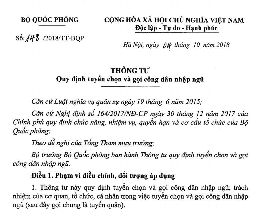 Thông tư 148/2018/TT-BQP