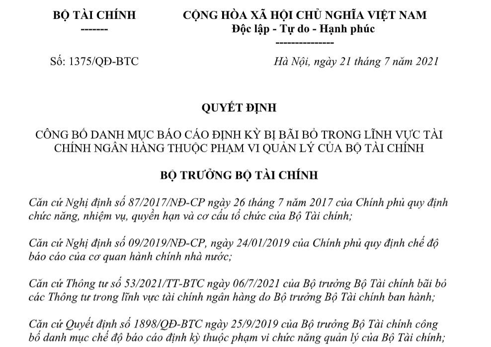 Quyết định 1375/QĐ-BTC năm 2021