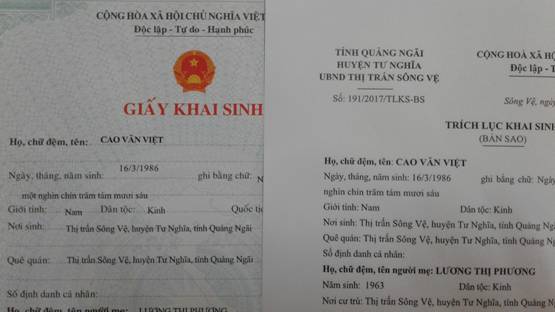trích lục giấy khai sinh