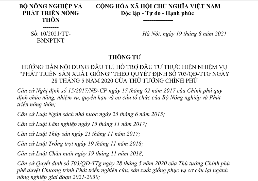 Thông tư 10/2021/TT-BNNPTNT