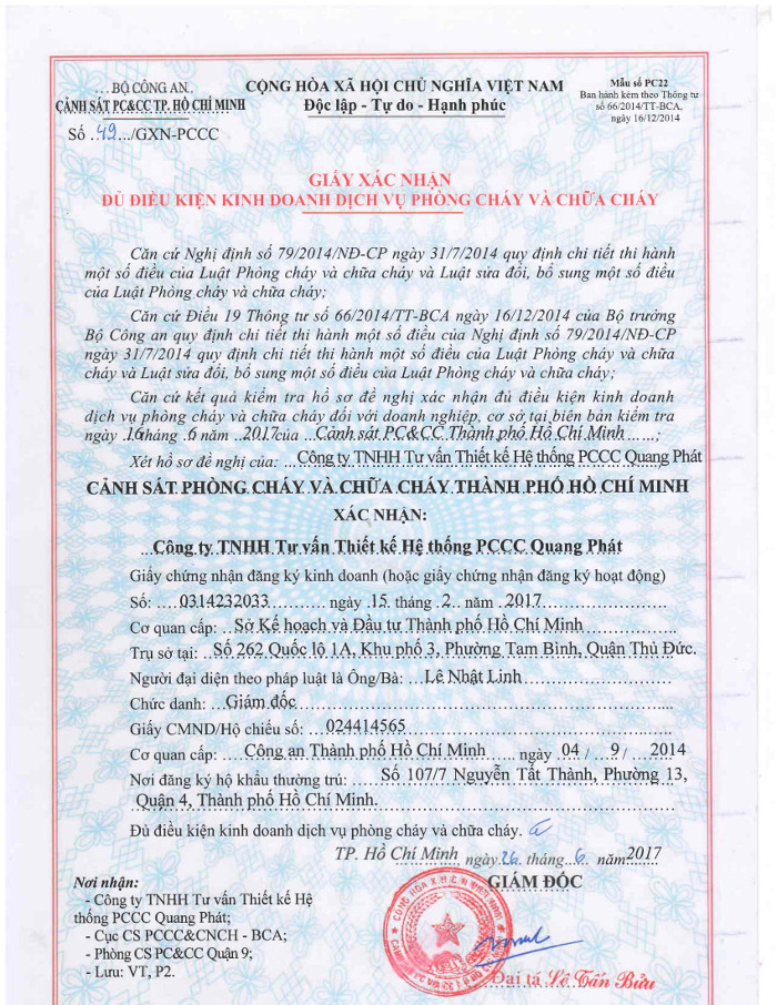 Thủ tục kinh doanh dịch vụ phòng cháy chữa cháy tại Hà Nội