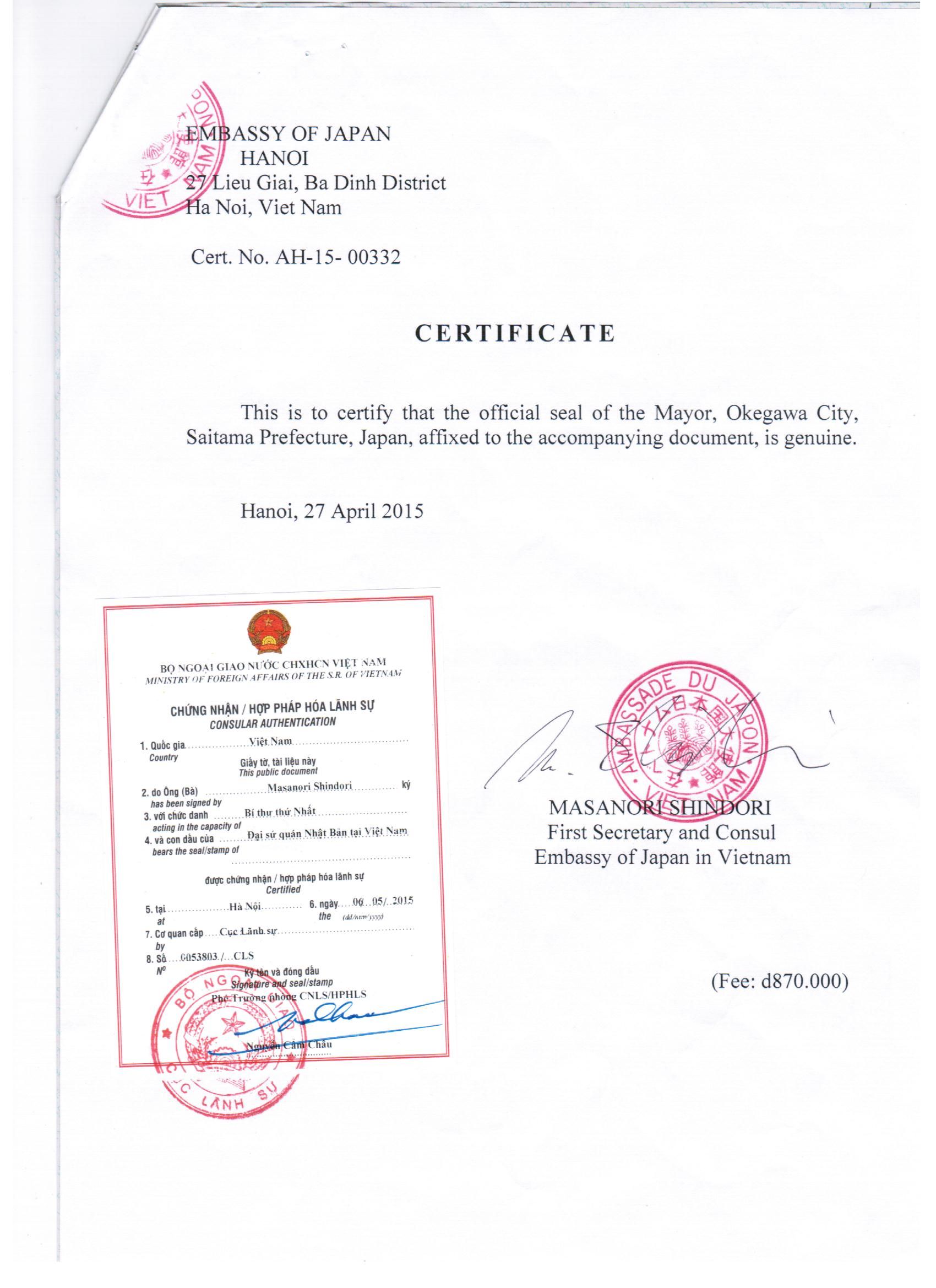 Dịch vụ hợp pháp hóa lãnh sự tại Hà Nội