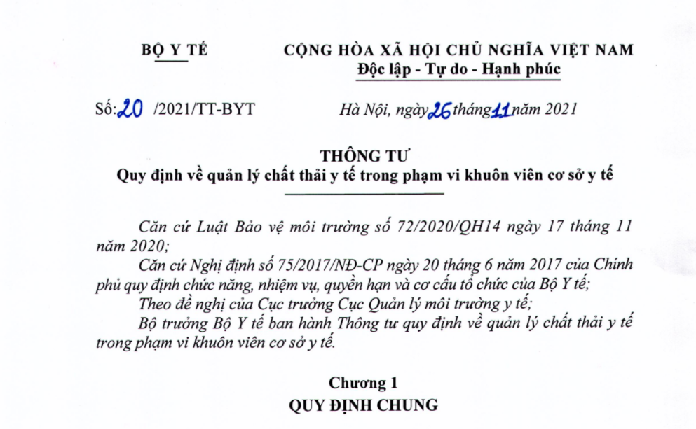 Thông tư 20/2021/TT-BYT ngày 26/11/2021 của Bộ Y tế