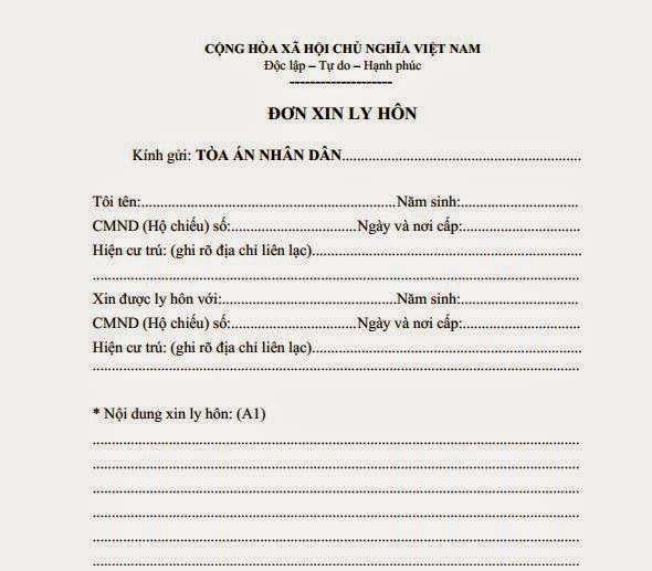 Mẫu đơn xin ly hôn mới nhất hiện nay ra sao