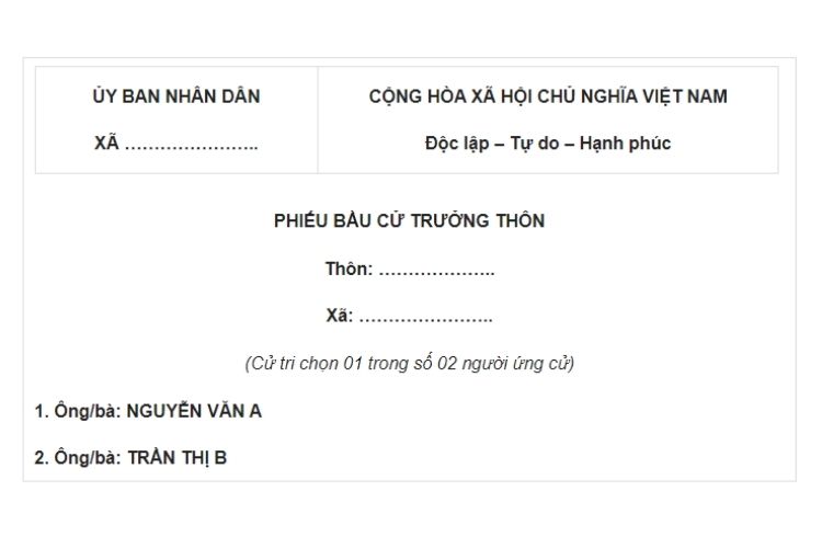 Mẫu phiếu bầu cử trưởng thôn
