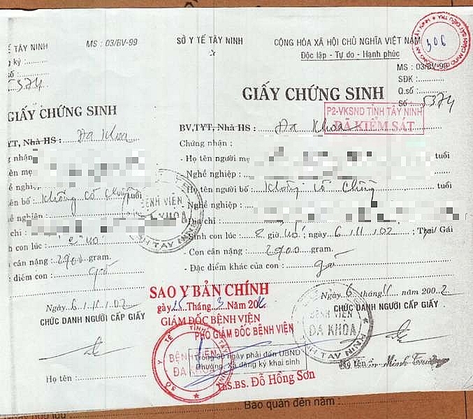 Hồ sơ xin cấp lại giấy chứng sinh