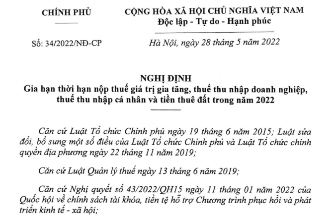 Nghị định số 342022NĐ-CP ban hành ngày 2852022