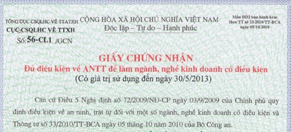 Dịch vụ xin cấp giấy phép an ninh trật tự