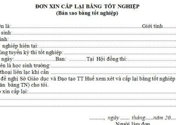Mẫu đơn xin cấp lại bằng tốt nghiệp THPT mới năm 2022