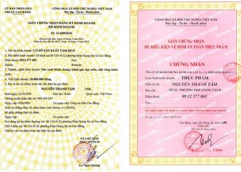 Mẫu giấy chứng nhận vệ sinh an toàn thực phẩm