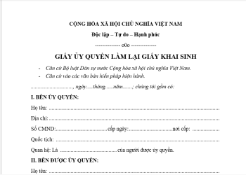 Mẫu giấy ủy quyền cho ông, bà đi làm giấy khai sinh cho con