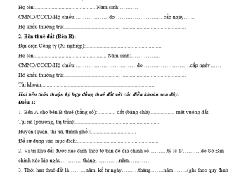 Mẫu Hợp đồng thuê đất ngắn gọn mới nhất