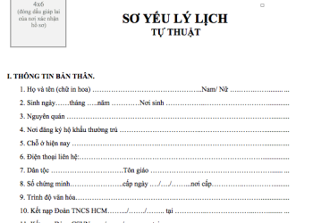 Mẫu sơ yếu lý lịch không cần công chứng