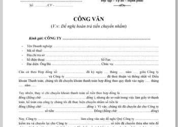 Công văn hoàn tiền chuyển nhầm tiền, dư tiền