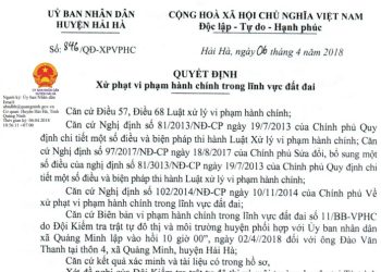 Quyết định xử phạt hành chính trong lĩnh vực đất đai