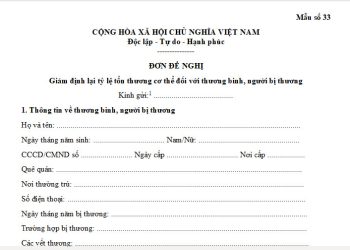 Mẫu đơn xin giám định lại thương tật của thương binh
