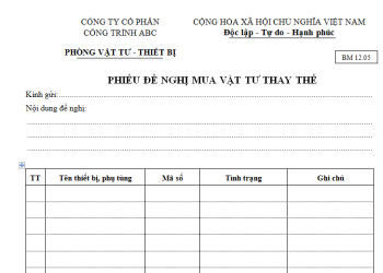 Giấy đề nghị mua vật tư theo Thông tư 200