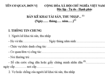 Mẫu kê khai tài sản thu nhập