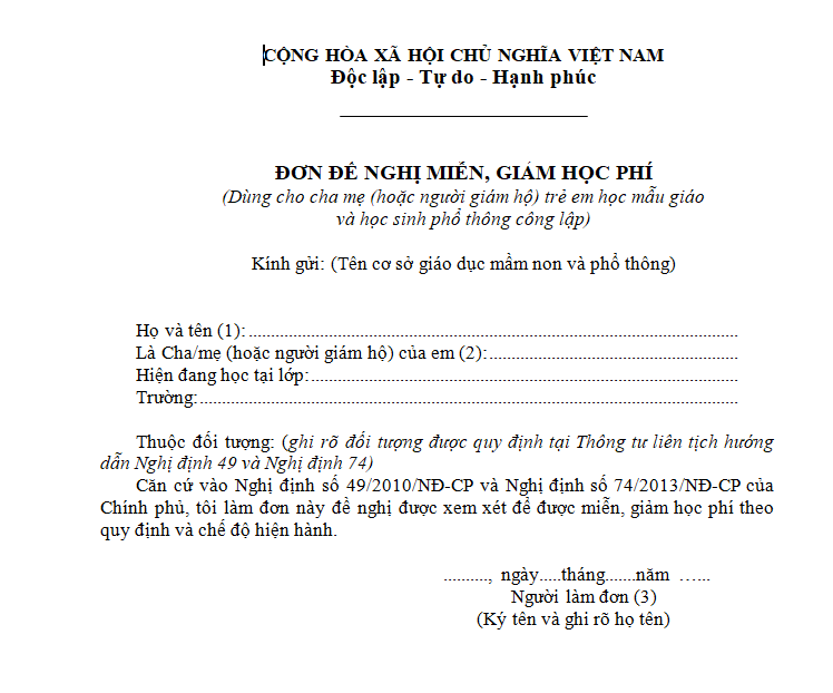 Cách viết đơn xin miễn giảm học phí THPT dễ hiểu năm 2023