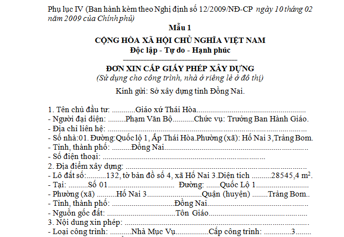 Mẫu đơn xin cấp giấy phép xây dựng nhà ở chi tiết năm 2023