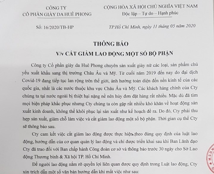 Mẫu thông báo cắt giảm nhân sự theo quy định năm 2023