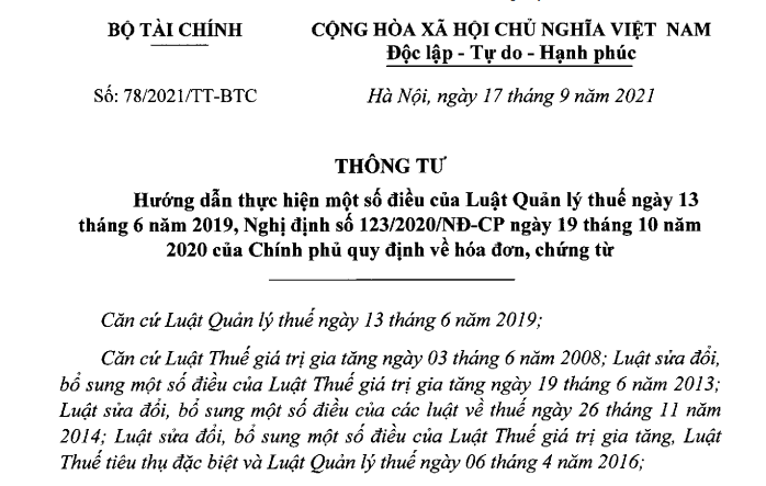 Thông tư số 78/2021/TT-BTC có nội dung gì nổi bật?