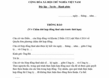 Mẫu chấm dứt hợp đồng thuê nhà trước thời hạn