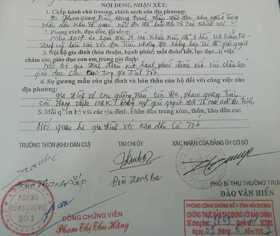 Chứng nhận của cấp ủy cơ sở trong lý lịch đảng viên