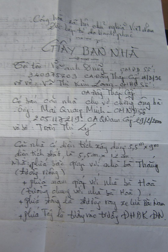 Tranh chấp đất đai mua bán bằng giấy viết tay