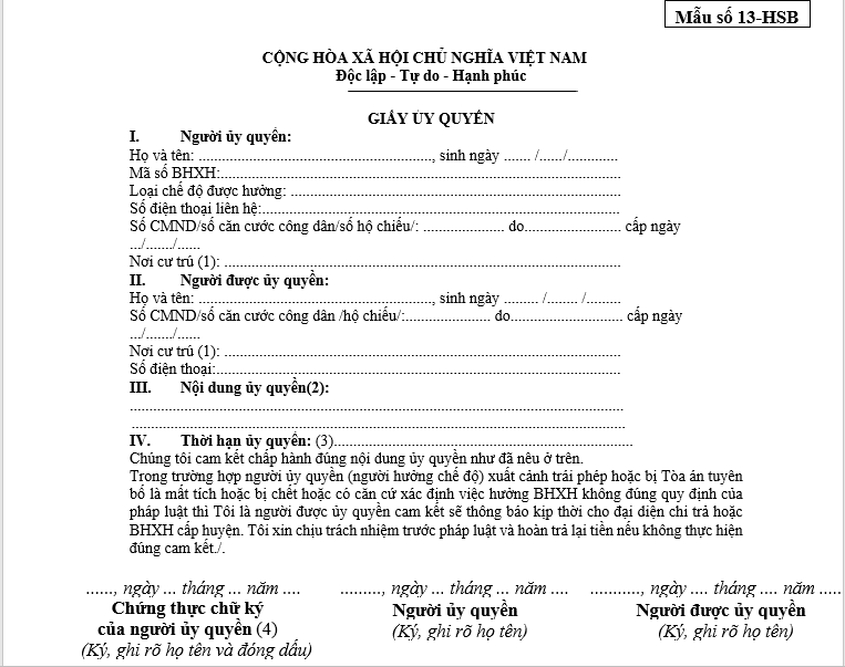 Ủy quyền nhận lương hưu qua tài khoản