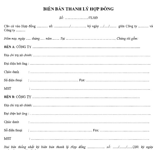 Mẫu thông báo thanh lý hợp đồng trước thời hạn mới năm 2023