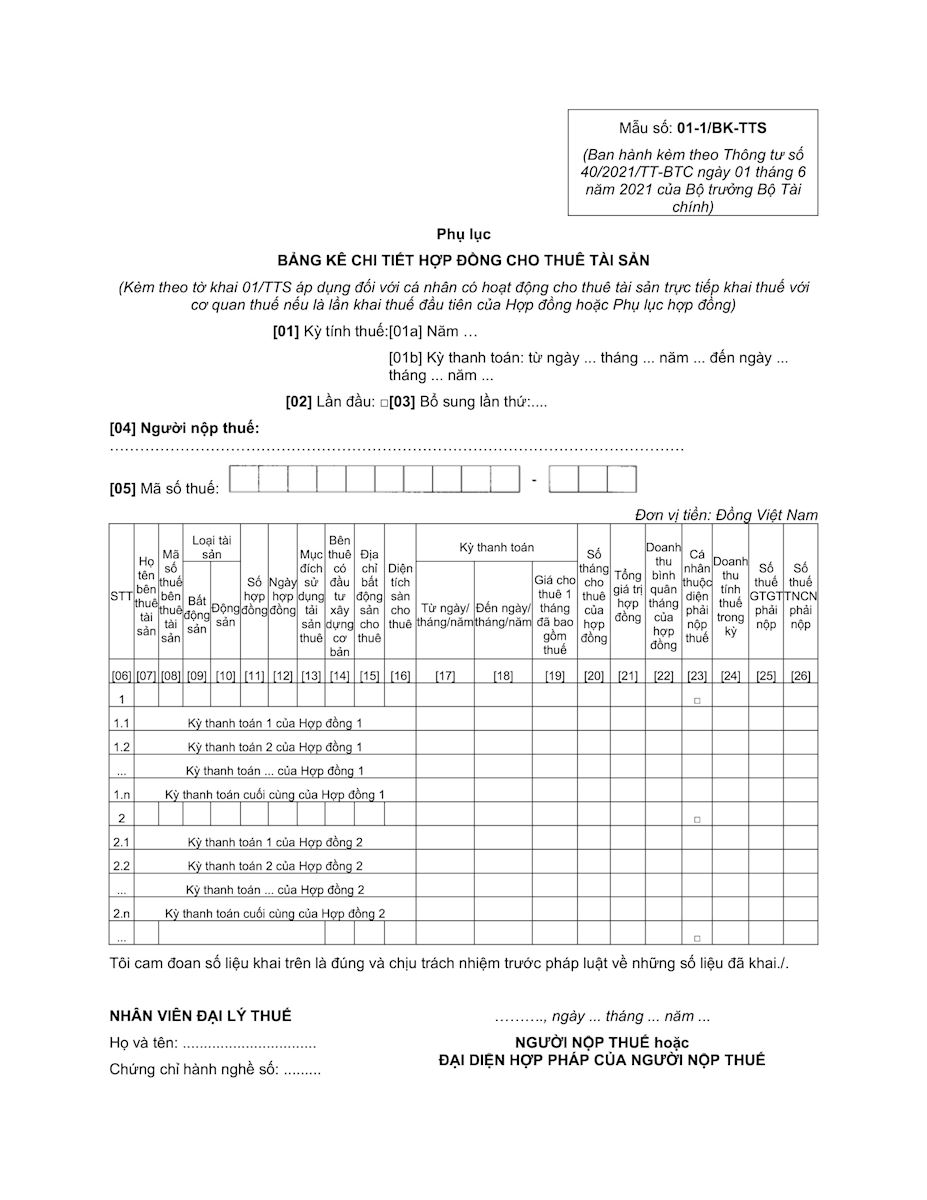 Cách kê khai thuế cho thuê tài sản trên HTKK