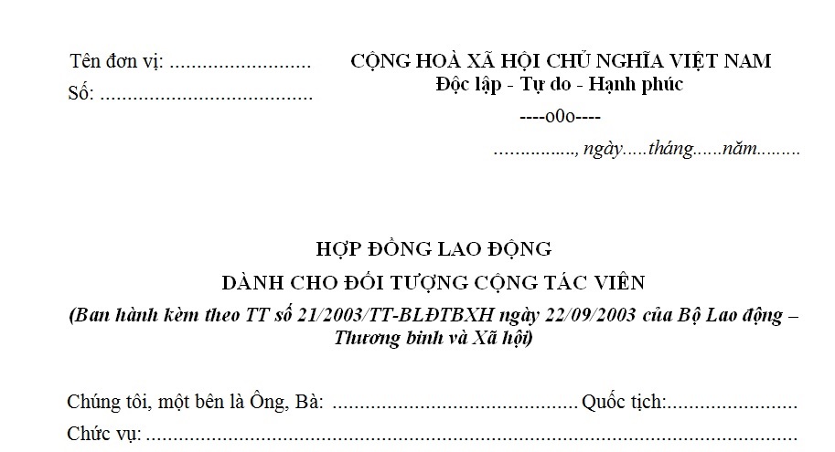 Mẫu hợp đồng cộng tác viên dịch vụ