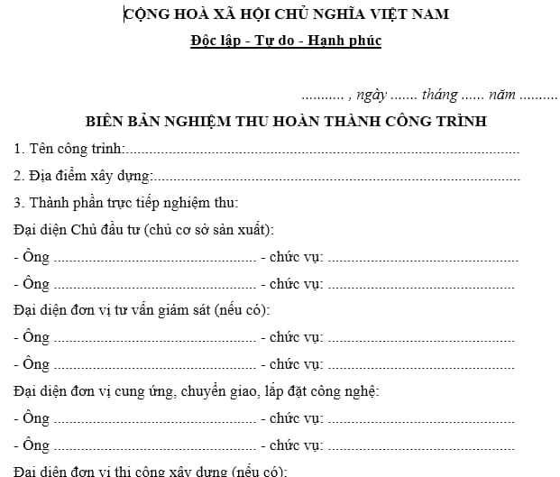 Quy trình nghiệm thu công trình đưa vào sử dụng