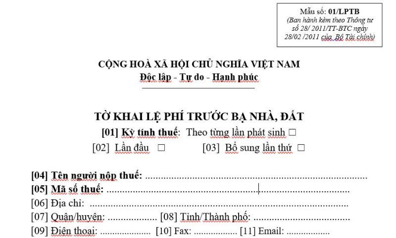 Tờ khai trước bạ nhà đất năm 2023